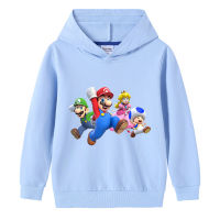 Super Mario Bros แขนยาวการ์ตูนเด็กเสื้อกันหนาวหมวกกับกระเป๋าสำหรับเด็กหนุ่มๆสาวๆผ้าฝ้าย100% เสื้อผ้าเด็กฤดูใบไม้ผลิฤดูใบไม้ร่วงเกาหลีเสื้อยืด