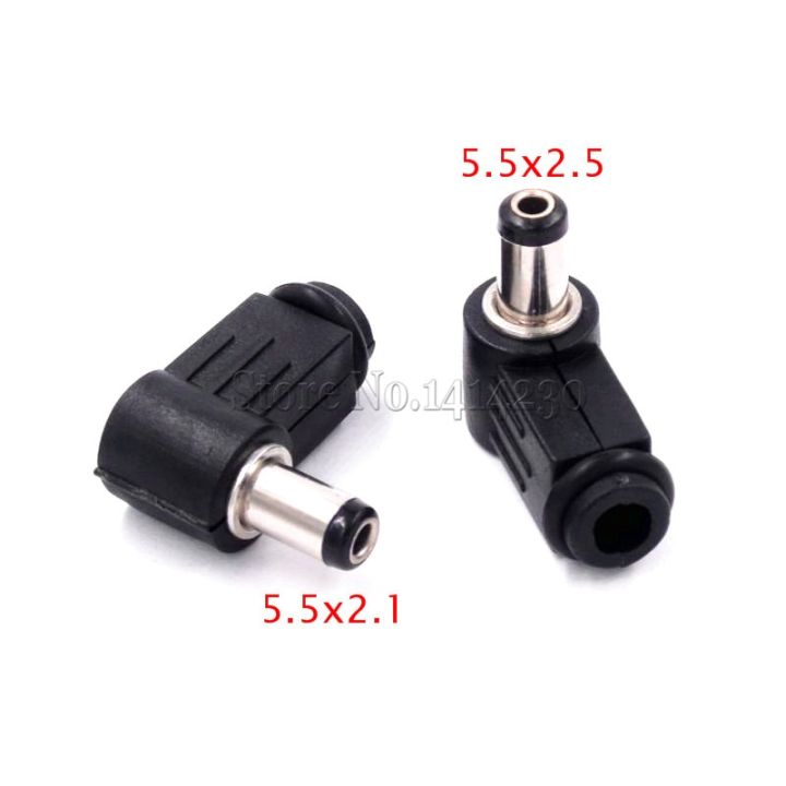 5Pcs Black 2.1mm x 5.5mm 2.5mm x 5.5mm DC Power Male Plug Jack Adapter 90 Degree Male  Wires Leads Adapters