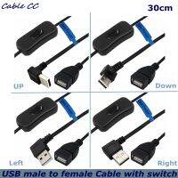 30cm 90 Degree Angle USB 2.0 Male to Female With 303 Switch Extension Cable for Computer Mobile Phone Dash Cam USB Device