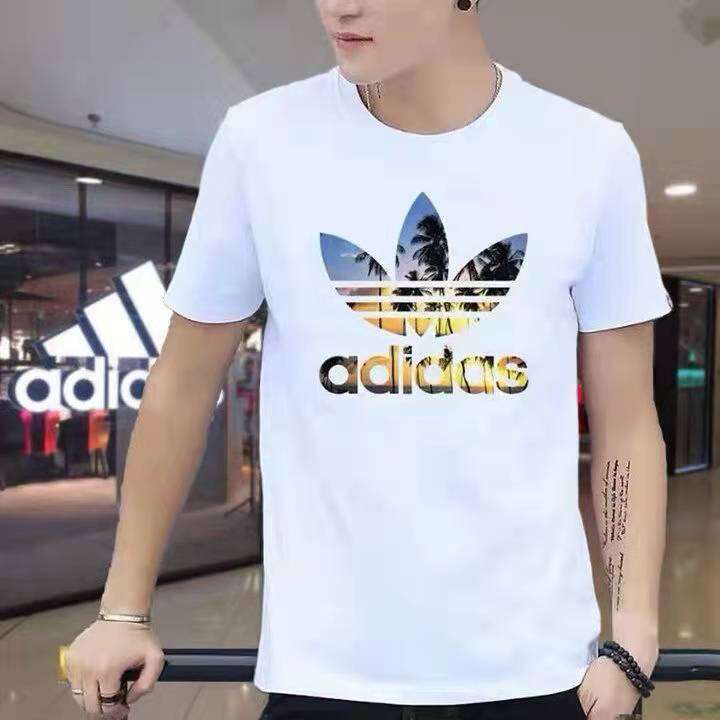 adidas-เสื้อยืดแขนสั้นสำหรับผู้ชาย-เสื้อยืดผ้าฝ้ายลายทหารสำหรับฤดูร้อน