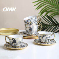 OMK 220ml Nordic luxury style coffee cup and saucer set ถ้วยดอกไม้ 823