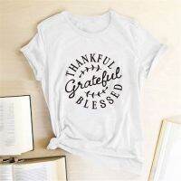 Thankful Gratefue Blessed Printed T Shirt Tee Shirt Thanksgiving Holiday Gift For Gildan Spot 100% Cotton