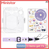 Ministar 1ชุดสำหรับ Instax Mini 12กล้องถ่ายภาพโปร่งใสกระเป๋ากระเป๋าสะพายไหล่เดินทางพร้อมสติกเกอร์