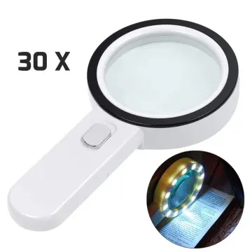 30 Times Magnifying Glass with Light, Desktop Portable Metal Magnifying  Glass Folding Scale Sewing Magnifying Glass Textile Optical Jewelry Tool  Coin Currency 