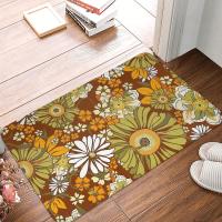 Bohemian Non-slip Doormat Kitchen Mat 70s Retro Vintage Flower Power Pattern Balcony Carpet Entrance Door Rug Bedroom Decor