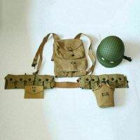 WORLD WAR II WW2 US Army Gear M1928 Haversack M1 Helmet Belt Tools Bag SOLDIER EQUIPMENT COLLECTION MILITARY WAR REENACTMENTS