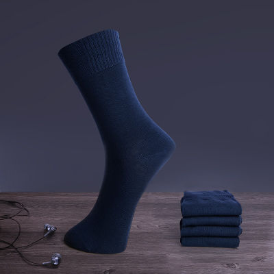 Emilback 5 PRSLot Mens Business Dress Navy Blue Work Long Bamboo Socks High Quality Very Soft Antibacterial Big Size Breathable