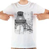 Eiffel Tower And Church Engineering Drawing Design Manuscript Funny Geek T Shirt Men White Engineer Tshirt