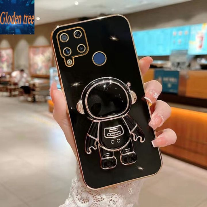 gloden-tree-folding-stand-holder-astronaut-phone-case-for-oppo-realme-c15-c12-c25-c25s-c11-c17-7i-c20-c11-2021-realme-5-5i-c3-c21y-c25y-c35-c31-c21-a1k-realme-c2-electroplate-soft-silicone-square-brac