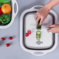 Outdoor Folding Cutting Board Portable Basin Washing Basket Food Storage Box Dual Purpose Friut Vegetable Drain Basket Kitchen