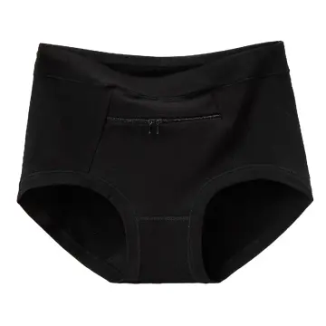 Womens Ladies Cotton Knickers Pocket Zipper Underwear High Waist Panties  Briefs