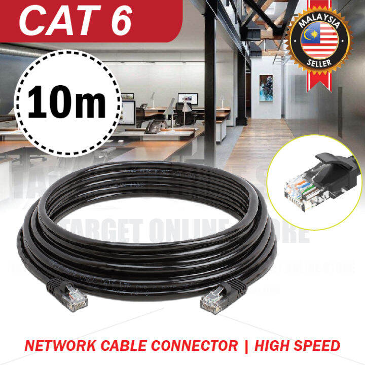 Black RJ45 CAT 6 Ethernet Network LAN Cable Modem Router Connector ...