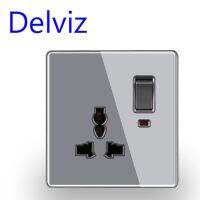 Delviz 13a แผงสวิตช์กระจกขนาดมาตรฐาน Eu/Uk สีดำ/เทาไฟซ็อกเก็ตหลากสีเต้ารับ3รูแบบมัลติฟังก์ชัน