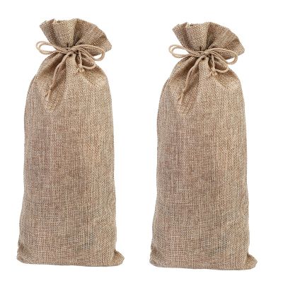10pcs Jute Wine Bags, 14 x 6 1/4 inches Hessian Wine Bottle Gift Bags with Drawstring