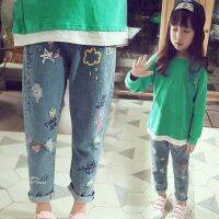 2-14yrs กางเกงยีนส์หญิง Korean Fashion Style Kids Baby Denim Cute เสื้อผ้าเด็กชาย Long Pants