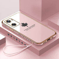 เคสมือถือสำหรับ OPPO A53 2020 A54 2021 A57 2022 A7/A5S A74/A95พร้อมสายคล้อง + เคสใบเมเปิลการ์ตูนชุบเคลือบฝาหลังนิ่ม