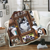 Animal Huskie 3D print tuned Sherpa fleece sofa bed worm travel thunderblanket