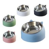 S 200ml Cat Dog Bowl Tilted Stainless Steel Cat Bowl Safeguard Neck Puppy Cats Feeder Non-slip Crashworthiness Base Pet Bowls