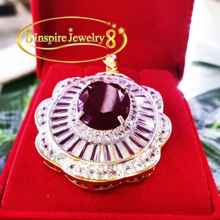 inspire-jewelry-จี้พลอยบุษราคัมล้อมเพชรเพชรสวิส-หรือจี้พลอยโกเมนล้อมเพชรสวิส-งานจิวเวลลี่-gold-plated