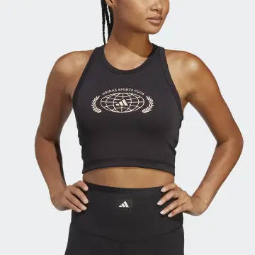adidas Training Sports Club graphic crop top in black