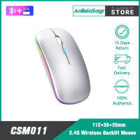 AnllelaSagra เมาส์ไร้สายแบบชาร์จไฟได้ Silent LED Backlit Mice USB + Bluetooth Dual Mode Mouse Tetikus PC แล็ปท็อปคอมพิวเตอร์ Mous 2.4Ghz ตัวรับสัญญาณ Optical