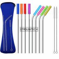 100sets 8pcs 8.5" Stainless Steel Metal Straws with 2pcs Cleaning Brushes Silicon Tips for 20oz Tumbler Coffee Mug Bar Tool Specialty Glassware