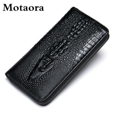 【JH】MOTAORA Mens Wallet Genuine Leather Crocodile Pattern Male Purse Fashion Business Clutch For Men Casual Embossed Card Holder
