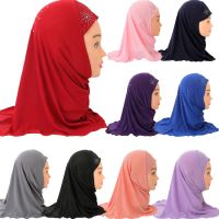 【CW】 2-6Y Muslim Kid Hijab Piece Instant Scarf To Wear Wrap Prayer Turban Rhinestone Shawl Headscarf