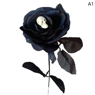 Bali ดอกไม้สยองขวัญดอกกุหลาบดอกไม้ประดิษฐ์อุปกรณ์ฮาโลวีนดอกไม้ปลอมสีดำอุปกรณ์เครื่องแต่งกายคอสเพลย์