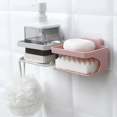 Double Layers Soap Dishes Wall Mounted Soap Sponge Holder Storage Rack Bathroom Organizer Soap Draining Holder Hanging Soap Box Bathroom Counter Stora