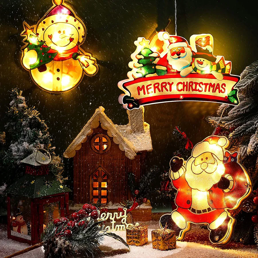 Christmas Decoration Lighted Window Hanging Decor Xmas Lights with Suction  Cup Hook for Christmas Party Showcase Window Home