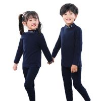 Autumn Winter Warm Pajamas Sets Girls No Trace Mid-Neck Underwear Sets Casual Kids Clothing 2023 New Boys Thermal Sleepwear Suit