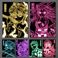 Neon Effect ญี่ปุ่น Anime Demon Slayer ภาพวาดผ้าใบ Zenitsu Agatsuma ตัวอักษรโปสเตอร์ Wall Art พิมพ์รูปภาพสำหรับตกแต่งห้อง New