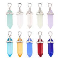 1Box 10 Colors Bullet Pointed Pendants Gemstone Pointed Hexagonal Chakra Pendants 28-29.5x9-9.5x8mm Quartz Crystal Stone Charm for Necklace Earring Jewelry Making,Hole:4.5x3mm