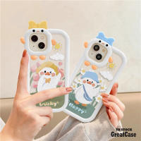 Cute Duck Couple Case สำหรับ iPhone 14 12 13 11 Pro Max X XR Xs Max สูงสุด8 7 14 Plus SE 2020 การ์ตูนน่ารัก กล้อง Bow เคสโทรศัพท์ Clear Soft ป้องกัน