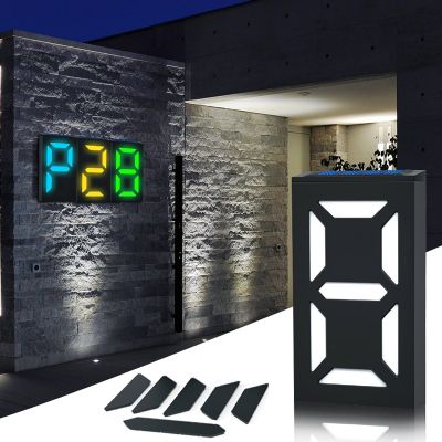 Upgraded DIY LED Address Numbers Plaques Colorful Solar House Number Sign For Your Home Wall Mounted Sign Solar Powered Power Points  Switches Savers