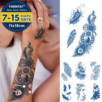 【hot】✘△□  Juice Lasting Ink Tattoos Temporary Sticker Peacock Feather Tatoo Arm Fake Mehndi Tatto