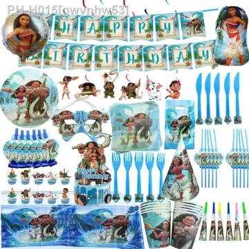 Moana Birthday Party Supplies Baby Moana Children's Party Favors Includes  Cups Plates Napkins for Moana Birthday Baby Shower Decor Blue