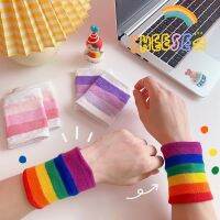 Women Rainbow Gloves Cotton Arm Cuffs Fashion Wristband Sleeves Wrap Hand Ladies Knitted Arm Sleeve Fake Cuffs