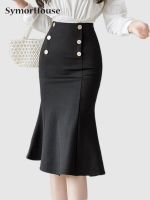 High Waist Red Pencil Skirts Womens Spring Summer Elegant Korean Office Ladies Black Double-Breasted Mermaid Skirts Female