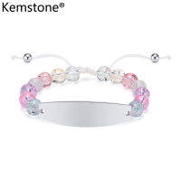 Kemstone เครื่องประดับกำไลข้อมือลูกปัดสีชมพูโค้งงอสแตนเลสสำหรับผู้หญิงปรับได้