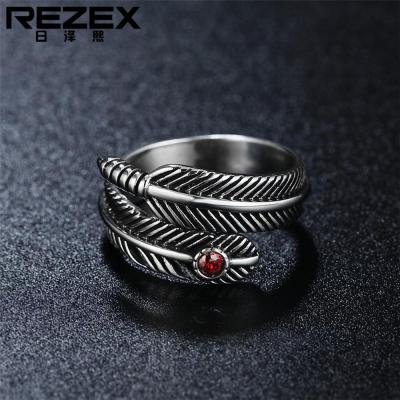 REZEX เครื่องประดับส่วนบุคคลขนนกเพชรสีแดงแหวนเหล็กไทเทเนียมสีแดงสำหรับผู้ชายผู้หญิง