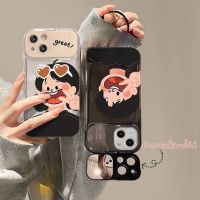 -Hellocase-เคสโทรศัพท์สกรีนลายผู้หญิงมีกระจก TPU แบบนิ่ม กระจกเป็นขาตั้งได้ สำหรับ14 13 14PRO 13PRO 12 Pro Max 11 8plus 7plus XR #4005