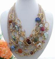 Y·YING 6Strds Agates multi shape Crystal statement Necklace