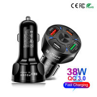 12-24V 38W 4พอร์ต QC3.0 PD Fast Charging Adapter พร้อมไฟ LED Quick Charge Car Charger สำหรับ Pad โทรศัพท์อุปกรณ์หลายเครื่อง