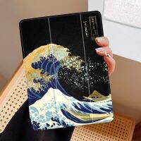 [HOT 2023] ญี่ปุ่น Kanagawa เคสสำหรับไอแพด10.9นิ้ว Air 4 10.5 5th 6th 10.2 9th 8th 11 12.9นิ้วไอแพดมินิ5 6สมาร์ท Wake Up ที่ครอบสีดำ