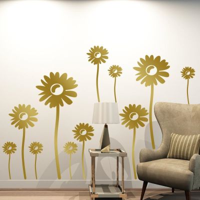 Gold Flowers Sunflower Wall Sticker Bedroom Living Room Apartment Dormitory Corner Decor Art Wall Decals PVC Removable Wallpaper