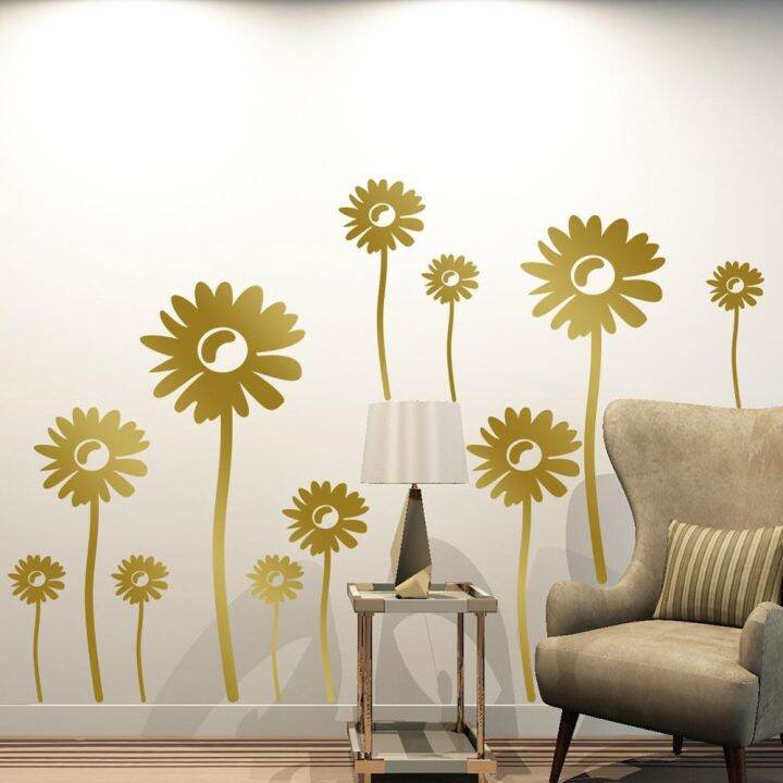 gold-flowers-sunflower-wall-sticker-bedroom-living-room-apartment-dormitory-corner-decor-art-wall-decals-pvc-removable-wallpaper