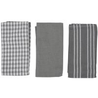 Classic Kitchen Towels, 100% Natural Cotton, The Best Tea Towels, Dish Cloth, Absorbent and Lint-Free, Machine Washable, 18 x 25 Inch, 3 Pack, White with Grey Stripe