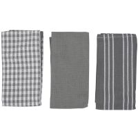 Classic Kitchen Towels, 100% Natural Cotton, The Best Tea Towels, Dish Cloth, Absorbent and Lint-Free, Machine Washable, 18 x 25 Inch, 3 Pack, White with Grey Stripe